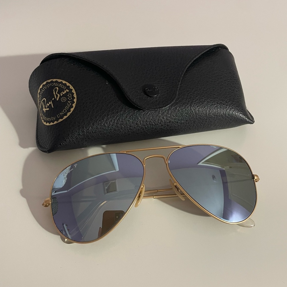Authentic Ray-Ban Gold Frame Sunglasses with Mirrored Lenses
